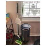 Stainless Trash Can, Broom & Swiffer Mop