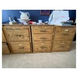 3 Oak File Cabinets With Oak Wood Top