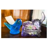 Blue Fenton Bird & Purple Fenton Elephant