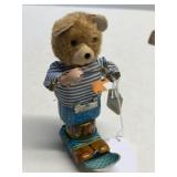 Vintage Wind-Up Tin Teddy Bear Fishing Toy