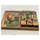 Antique Wooden Picture Block Puzzle Set