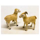 Vintage Flocked Sheep & Goat Figurine Set