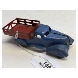 Wyandotte Blue Cab Red Stake Tin Pickup Truck Toy