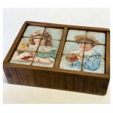 Antique Wooden Block Picture Puzzle Set
