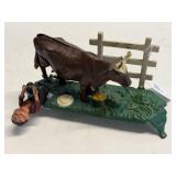 Cast Iron Cow & Farmhand Mechanical Bank