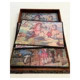 Vintage Children's Wooden Picture Block Puzzle Set