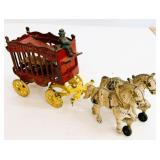 Antique Cast Iron Overland Circus Horses and Wagon