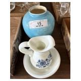 Small Pitcher & Bowl  and Blue Vase