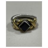 Sterling Silver Onyx & Cable Style Ring