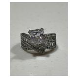 Sterling Silver Large White Sapphire Dinner Ring