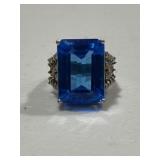 Sterling Silver Large Blue Stone Cocktail ring