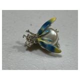 Vintage Enamel Pearl Bee Brooch