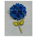 Large Vintage Enamel Blue Flower Brooch
