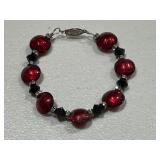 Austrian Crystal & Red Art Glass Vintage Bracelet