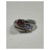 Sterling Silver Garnet & Amethyst Heart Ring