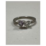 Sterling Silver Amethyst Double Heart Ring