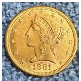 1881 Gold Liberty $5 Coin