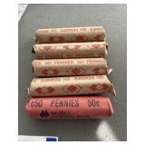 5 Rolls of Wheat Pennies