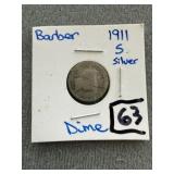 1911 S Barber Silver Dime