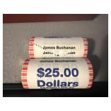 Two $25 Rolls of Presidential Dollars