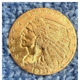 1911 Gold Indian Head $2.50 Coin