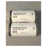 Two $25 Rolls of Presidential Dollars