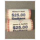 Two $25 Rolls of Presidential Dollars