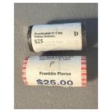 Two $25 Rolls of Presidential Dollars