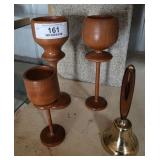 Walnut Candleholders & Brass Bell