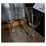 3 Etched Crystal Wine Glasses