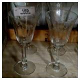 4 Etched Crystal Wine Glasses