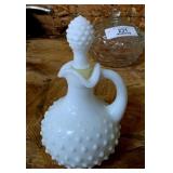 Vintage Hobnail Milk Glass Cruet & Stopper