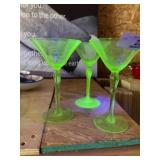 3 Uranium Glass Martini Glasses
