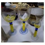 3 Vintage Yellow & Blue Art Glass Pieces