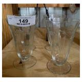 4 Etched Crystal Parfait Glasses