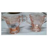 Pink Depression Sugar & Creamer Set