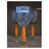 Vintage Art Glass Wine Glasses