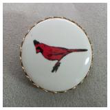 Vintage Porcelain Cardinal Cameo Style Brooch