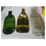 3 Flattened Glass Bottles