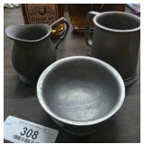 Pewter Bowl & Cups