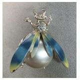 Vintage Pearl & Enamel Bee Brooch