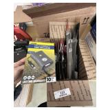 Box of Misc. Files, Tire Inflator & BBQ Extenders