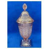 Pink Depression Glass Footed Covered Candy Jar