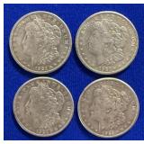 Four 1921 S Morgan Silver Dollars
