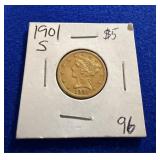 1901 S $5 Liberty Head Gold Coin