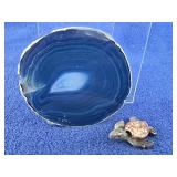 Blue Agate Slice & Carved Stone Turtle