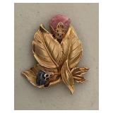 Vintage Gemstone Leaf Brooch