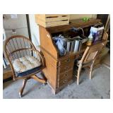 Roll Top S Curve Desk, 2 Chairs & Misc.