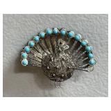1940's Turquoise Peacock Brooch