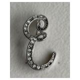 'E' Rhinestone Brooch
